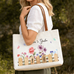 Personalised Birth Flower Canvas Tote Bag with Name and Handle Birthday Bridesmaid Gift for Women