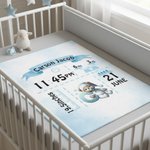 Personligt sött björnmönster med initialer Mjuk pläd med namn och födelseinformation Barnrumsinredning Födelsedagspresent för nyfödda