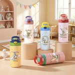 Personalized Cute Easter Bunny Star Initial Name 12 oz Kid Insulated  Water Bottle with Handle and Silicone Straw Easter School Gift for Kids Children