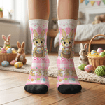Personalized Cute Wreath Bunny Plaid Soft Kid Adult Mid-Calf Socks with Name Daily Wear Easter Gift for Kids Family