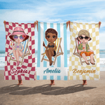 Personalized Sandbeach Cartoon Character Quick Dry Oversized Microfiber Beach Towel with Name Travel Essentials Beach Party Birthday Gift for Friends