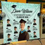 Personalised 1-6 Photos Multicolor Graduation Tapestry Banner with Name and Year Graduation Celebration Party Gift for Graduates Family Friends