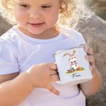 Gepersonaliseerde 355 ml Emaille Mok met Grappige Konijnenmotief en Naam Paasfeest Cadeautje voor Kinderen