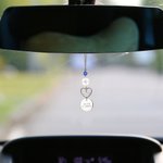 Personalised Birthstone Compass Heart Design Rear View Mirror Car Charm with Engraved Year and Text Graduation Gift for Graduates Car Owner