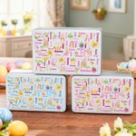 Personalized Cute Peter Rabbit Radish Word Cloud Biscuit Tin Storage Box with Name Daily Use Easter Gift for Boys Girls