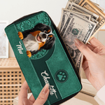 Gepersonaliseerde 3D Cartoon Hond Retro Hart PU Leren Hand Portemonnee met Naam en Rits Dagelijks Gebruik Verjaardag Moederdag Cadeau voor Huisdierbezitter Lover