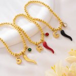 Personalized Lucky Horn Charm 3D Bubble Initial Birthstone Bracelet Birthday Gift for Italian Men Women