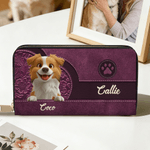 Gepersonaliseerde 3D Cartoon Hond Retro Hart PU Leren Hand Portemonnee met Naam en Rits Dagelijks Gebruik Verjaardag Moederdag Cadeau voor Huisdierbezitter Lover