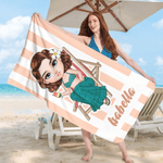 Personalized Sandbeach Cartoon Character Quick Dry Oversized Microfiber Beach Towel with Name Travel Essentials Beach Party Birthday Gift for Friends