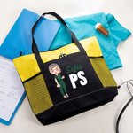 Borsa tote grande personalizzata in tessuto Oxford con infermiera in stile cartone animato, nome e titolo - Regalo di compleanno per infermiere