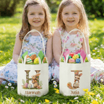 Personalized Cute Flower Bunny Ears Retro Initial Easter Basket with Name Eggs Hunting Party Favor Easter Gift for Boys Girls