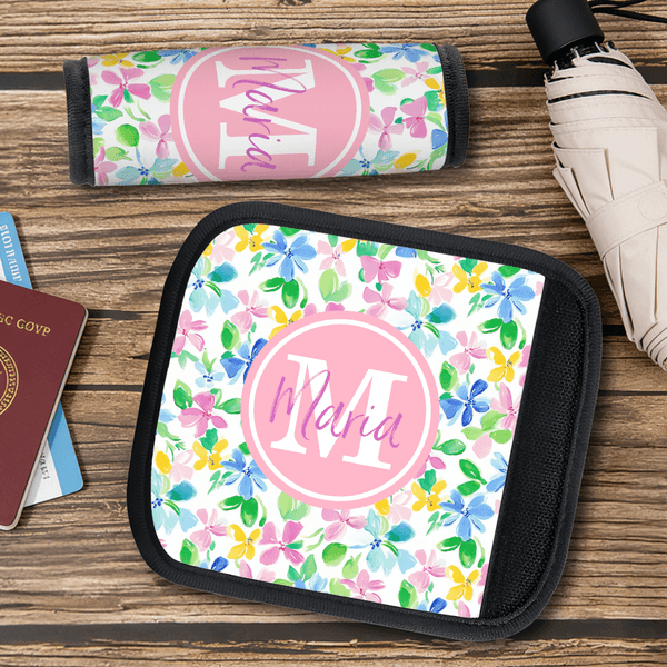 Henkilökohtainen kesä Trooppiset kukat Monogrammi matkatavaroiden kahvan kansi nimi matkalaukku Travel tarvikkeet Syntymäpäivä lahja Travel ystäville ystävät