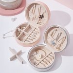 Personalized Gold-Edged Birth Flower PU Leather Jewelry Box with Name Portable Travel Accessories Birthday Anniversary Gift for Women Girls