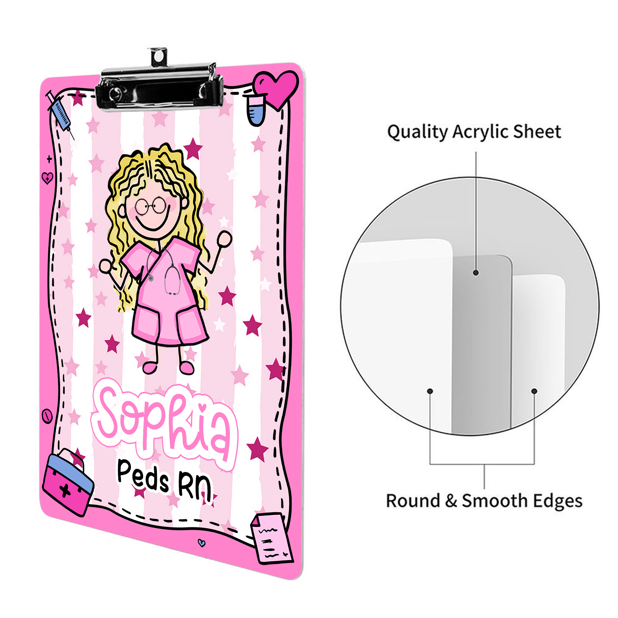 Personalized Simple Line Cartoon Character Acrylic Clipboard with Name ...
