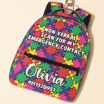 Personalized Colourful School Bag Autism Emergency Contact Tag with Name and Number Daily Use Back to School Gift for Autism Kids