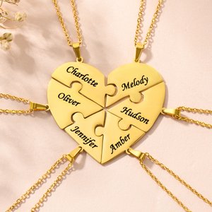Personalized Exquisite Heart Puzzle 2-8 Pcs Necklace with Names Birthday Anniversary Mother's Day Gift for Family Friends Couples