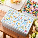 Personalized Cute Peter Rabbit Radish Word Cloud Biscuit Tin Storage Box with Name Daily Use Easter Gift for Boys Girls