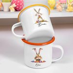 Gepersonaliseerde 355 ml Emaille Mok met Grappige Konijnenmotief en Naam Paasfeest Cadeautje voor Kinderen