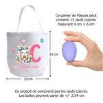 Panier d'œufs personnalisé avec nom initiale et motif de lapin ou poussin - Accessoire de chasse aux œufs - Cadeau de Pâques pour les enfants