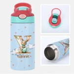 Personalized Cute Easter Bunny Star Initial Name 12 oz Kid Insulated  Water Bottle with Handle and Silicone Straw Easter School Gift for Kids Children