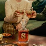Personalized Vintage Filigree Initial Whiskey Decanter 2 Glasses Box Set with Name Father's Day Birthday Gift for Liquor Lovers