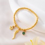 Personalized Lucky Horn Charm 3D Bubble Initial Birthstone Bracelet Birthday Gift for Italian Men Women