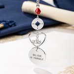 Personalised Birthstone Compass Heart Design Rear View Mirror Car Charm with Engraved Year and Text Graduation Gift for Graduates Car Owner