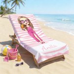 Personalized Leopard Print Cartoon Beach Character Quick Dry Oversized Beach Towel with Name Summer Vacation Birthday Gift for Women