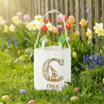 Personalized Cute Flower Bunny Ears Retro Initial Easter Basket with Name Eggs Hunting Party Favor Easter Gift for Boys Girls