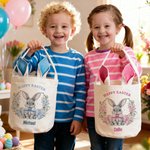 Cestino di Pasqua personalizzato con corona di coniglietti e orecchie di coniglio con nome Regalo per la festa di Pasqua per ragazzi e ragazze