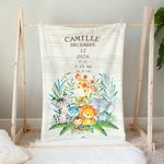 Couverture douce personnalisée avec motif d'animaux mignons de la jungle initiale et nom - Cadeau d'anniversaire pour enfants