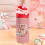 Personalized Cute Easter Bunny Star Initial Name 12 oz Kid Insulated  Water Bottle with Handle and Silicone Straw Easter School Gift for Kids Children