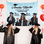 Personalised 1-6 Photos Multicolor Graduation Tapestry Banner with Name and Year Graduation Celebration Party Gift for Graduates Family Friends