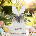 Personalized Cute Bunny Double Bows Wooden Sign with Name Home Decor Easter Gift for Kids Family