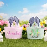 Gepersonaliseerde Pieter Konijn Paasmand met Oortjes en Strepen met Naam en Initiaal Ideaal voor Paaseieren Zoeken en als Paascadeau voor Kinderen