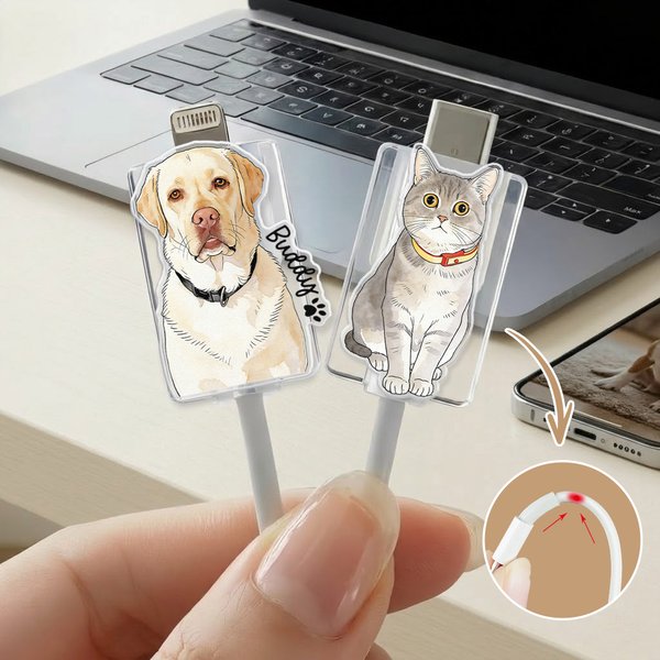 Henkilökohtainen akvarelli Pet Photo Set of 2 akryyli kaapeli Protector nimi iPhone Type-C puhelin lisävaruste lahja lemmikkieläinten rakastaja lemmikin omistaja