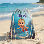 Personifierad söt 3D dykarkaraktär Havsdjur Dragsko Strandryggsäck med namn Strandfest Födelsedagspresent för barn Vuxna
