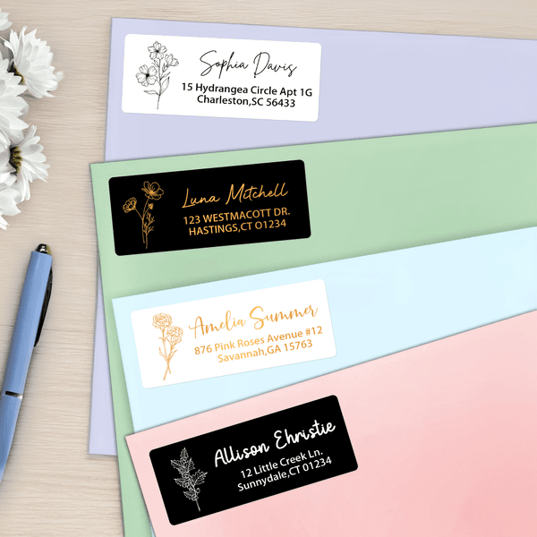 Personalized Birth Flower Waterproof Stickers with Name and Return Address Decorative Labels for Graduates and Newlyweds