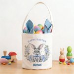 Cestino di Pasqua personalizzato con corona di coniglietti e orecchie di coniglio con nome Regalo per la festa di Pasqua per ragazzi e ragazze