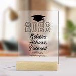 Personalized Bachelor Cap Inspirational Words LED Night Light with Wood Base Class of 2026 Graduation Gift for Graduates