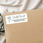 Personlige, vanntette klistremerker med navn og returadresse til venner og familie