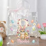 Borsa PVC trasparente personalizzata con nome, iniziale e fiocco, stampa a tema Pasqua - Regalo per bambini