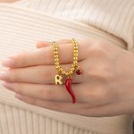 Personalized Lucky Horn Charm 3D Bubble Initial Birthstone Bracelet Birthday Gift for Italian Men Women