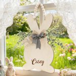 Personalized Cute Bunny Double Bows Wooden Sign with Name Home Decor Easter Gift for Kids Family