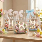 Borsa PVC trasparente personalizzata con nome, iniziale e fiocco, stampa a tema Pasqua - Regalo per bambini