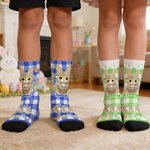 Personalized Cute Wreath Bunny Plaid Soft Kid Adult Mid-Calf Socks with Name Daily Wear Easter Gift for Kids Family