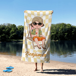 Personalized Sandbeach Cartoon Character Quick Dry Oversized Microfiber Beach Towel with Name Travel Essentials Beach Party Birthday Gift for Friends