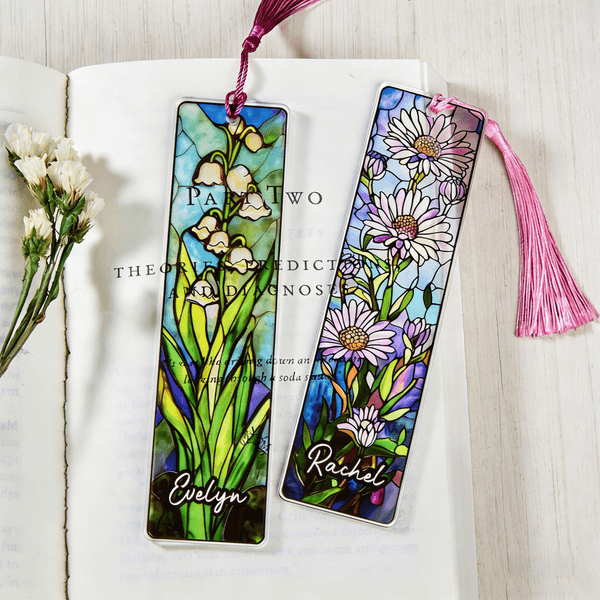 Personalised Birth Flower Stained Glass Acrylic Bookmark with Name  Birthday Gift for Book Lovers
