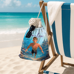 Personifierad söt 3D dykarkaraktär Havsdjur Dragsko Strandryggsäck med namn Strandfest Födelsedagspresent för barn Vuxna