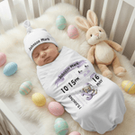 Personalised Cute Bear 100% Cotton Swaddle Blanket and Hat Set with Initial and Name Birthday Baby Shower Gift for Newborn Baby